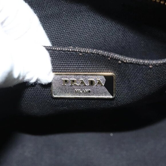 PRADA Canapa PM Hand Bag Canvas 2way Black Gold Auth - Picture 13 of 16
